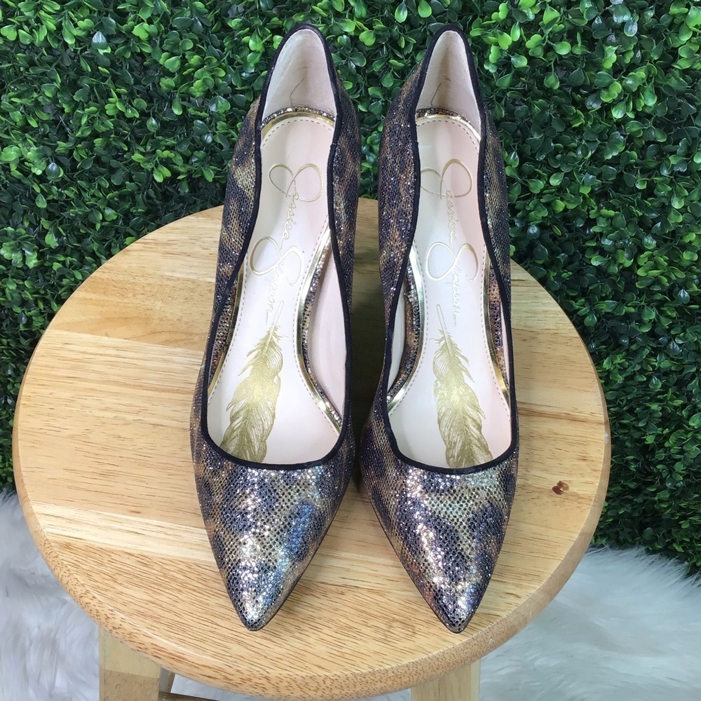 Jessica Simpson animal print sparkling heels‎